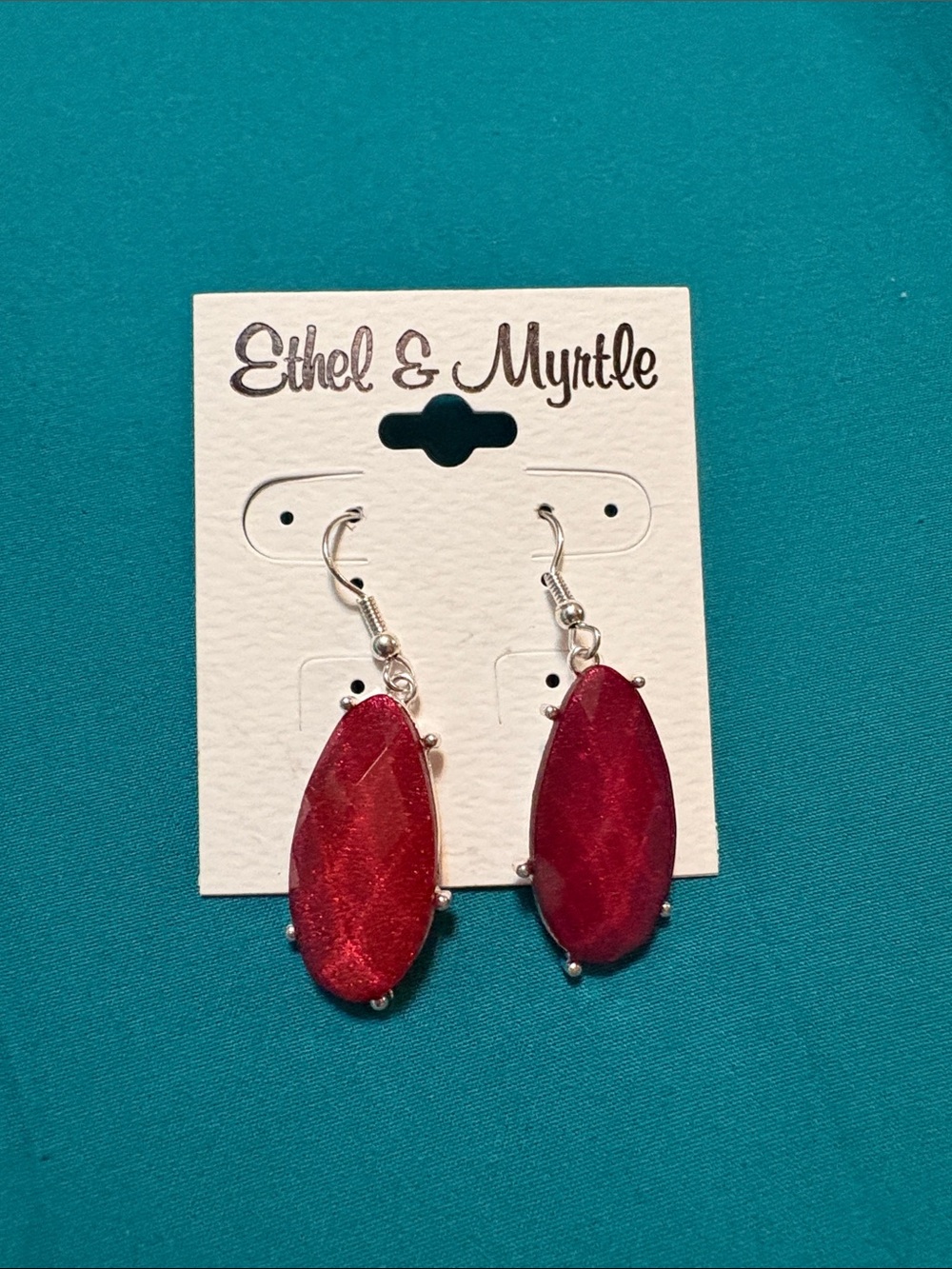 NWT Ethel & Myrtle pieced earrings in Red & Silver